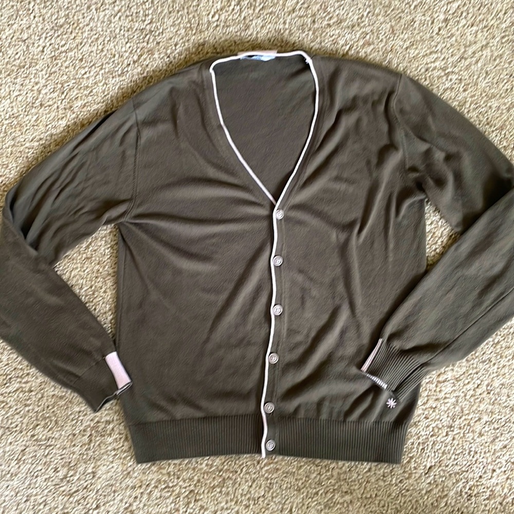 Manuel Ritz button down sweater in green and light pink size Large
